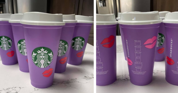 16 OZ Starbucks 2021 Valentine's Day Kiss Color Changing Purple Reusable Cup 