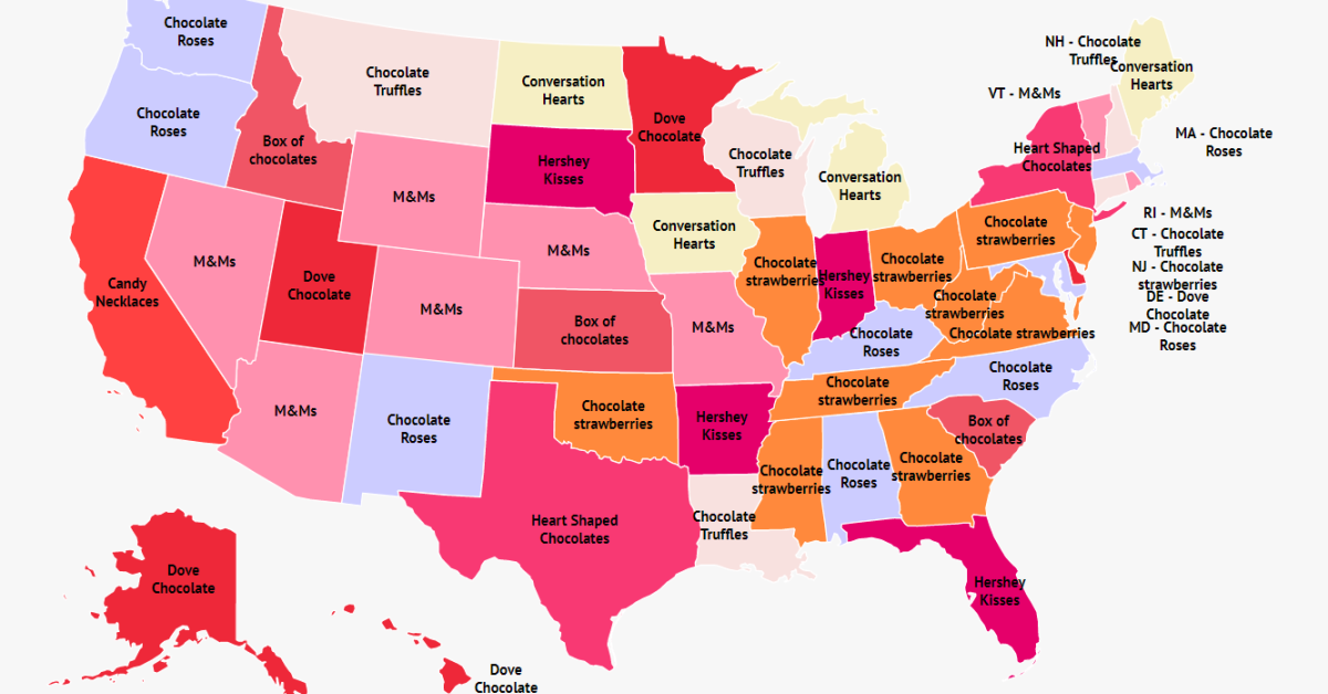 This Map Shows The Most Popular Valentine’s Day Candy And To My Surprise, One State Voted For Candy Necklaces
