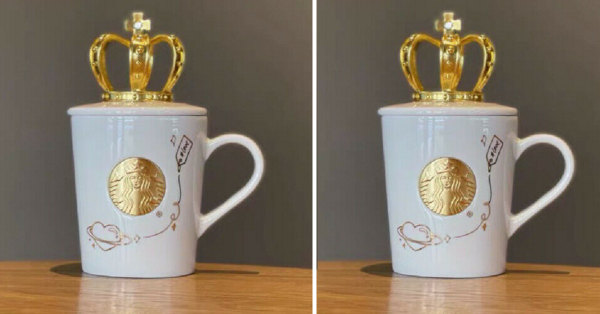 This Starbucks Glass Mug Is Topped With A Stunning Gold Crown For The Princess In Your Life