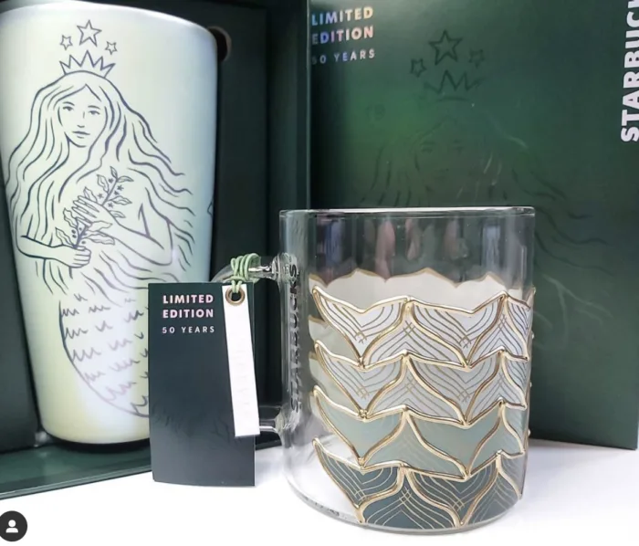 Starbucks Dining | Starbucks 50th Anniversary Mermaid Tail Glass Mug | Color: Gold/Green | Size: Os | Newwithtagz's Closet