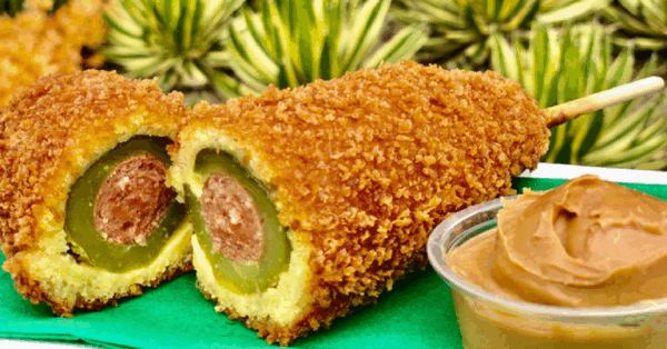 Disneyland Is Selling A Fried Pickle Corn Dog With A Side Of Peanut Butter For Dipping