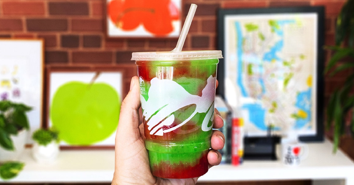 Taco Bell Has A New Green Apple Freeze With A Cherry-Apple Swirl