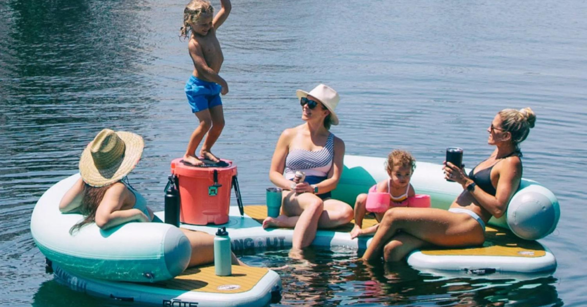 You Can Get A Curved Inflatable Dock That Holds A Cooler And 6 Adults