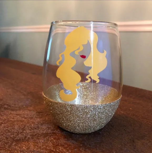 Disney character glitter wine glasses