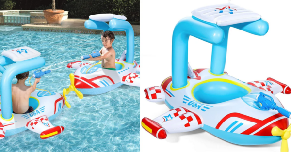 You Can Get Your Kids An Airplane Pool Float That Includes A Built-In Water Blaster For Hours of Fun In The Sun