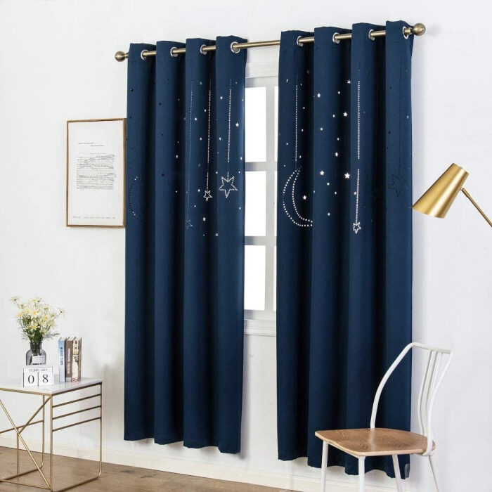Starry Sky Window Curtain Planet Curtains Drapes Living Room Decor 50% Blackout 