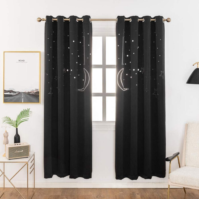 Night Starry Sky Window Curtain Wolf Curtains Home Room Decor 50% Blackout 