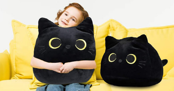 This Cute Stuffed Black Cat Pillow Is Super Soft And Huggable