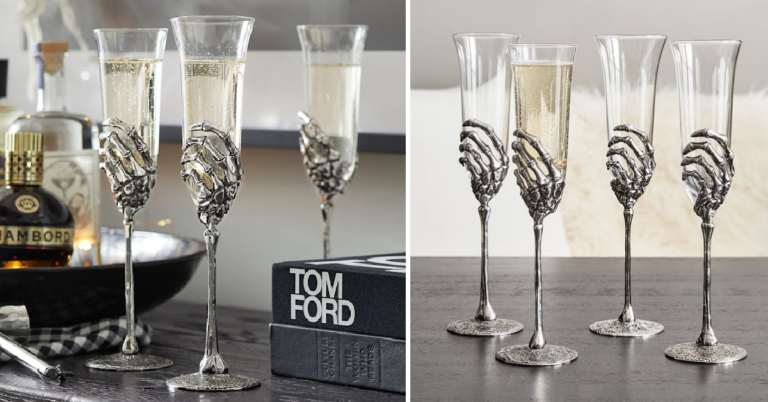 Pottery Barn Has Spooky Skeleton Hand Champagne Glasses That Are Perfect For Your Next Halloween Bash
