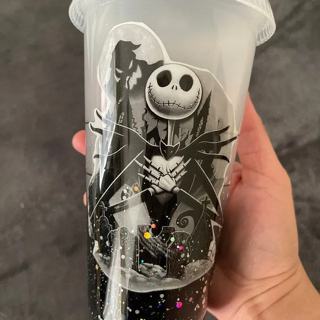 Jack Skellington Nightmare Before Christmas Inspired Confetti/glitter Cup. Straw  Topper Optional. Can Be Personalised, Great Gift Idea. 