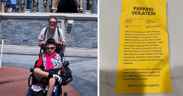 A Rude Note Was Left For A Mother And Her Disabled Son About Their Parking Job At Disney World And It’s Not Right