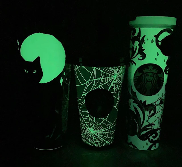Starbucks Halloween Glow in the Dark Tumbler Stickers Spider Web