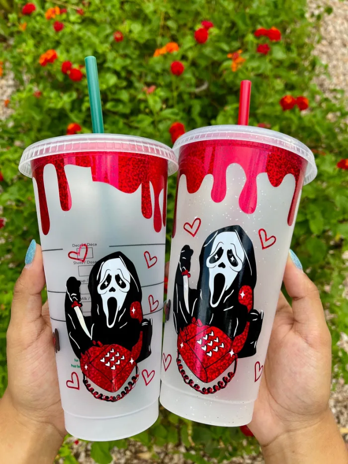 Custom Handpainted Ghostface Scream Starbucks Clear Starbucks Cup -   Canada