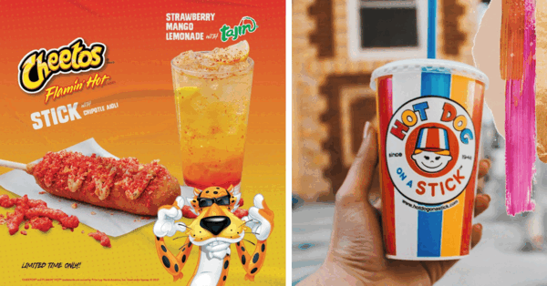 Hot Dog On A Stick Has A Flamin’ Hot Dog On A Stick And A Strawberry Mango Lemonade With Tajin