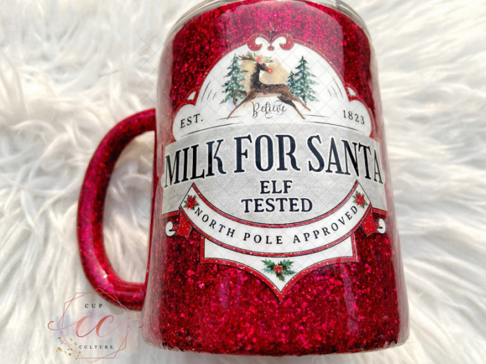 Santa's Coming 20oz Glitter Straw Cup From Elf The Movie – Red