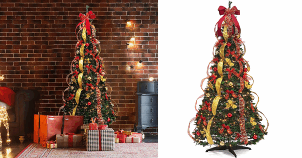This 6 Foot Pop-Up Christmas Tree Comes Pre-Lit And Fully Decorated For A Perfect Holiday Season