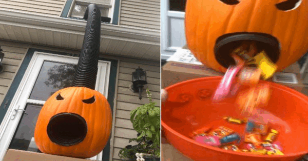 This Jack-o-Lantern Candy Chute Lets You Shoot Out Candy For Trick-or-Treaters In An Exciting Way