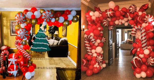You Can Get A Christmas Candy Balloon Arch To Decorate Your Home Perfectly For Holiday Parties