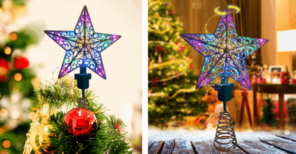 You Can Get A Rotating Star Christmas Tree Topper That Lights Up In Rainbow Colors