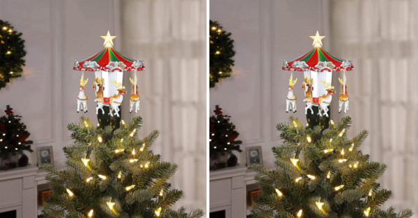 You Can Get an Animated Carousel Tree Topper That Rotates With Santa’s Reindeer