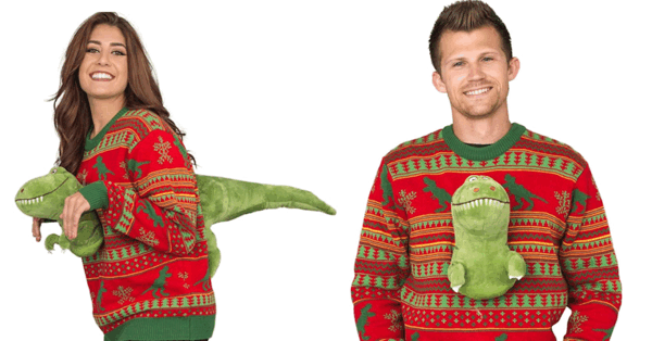 You Can Get A 3D T-Rex Ugly Christmas Sweater That’ll Have Guests Roaring In Laughter At Your Next Holiday Party