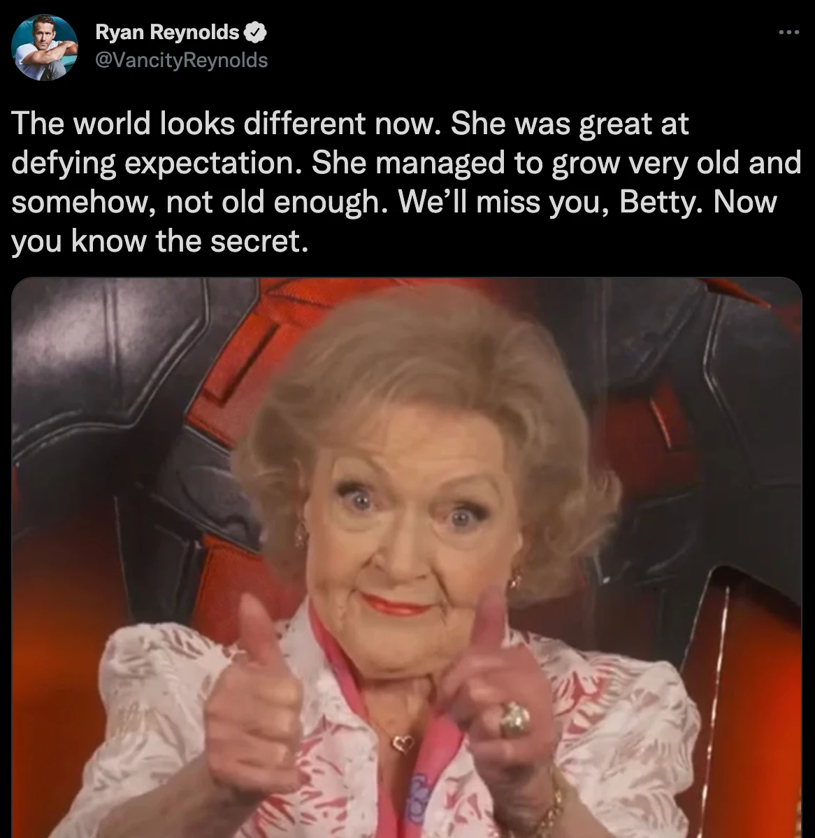 Ryan Reynolds Reacts After Betty White Claims He Can't Get Over Her