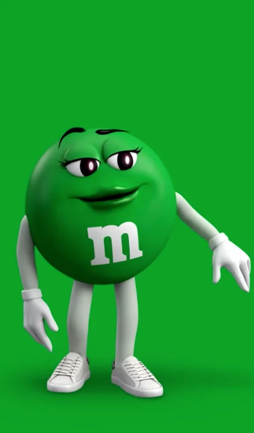 Shinny Green M&M'S Brand Name Chocolate Snack Well-Known Mascot