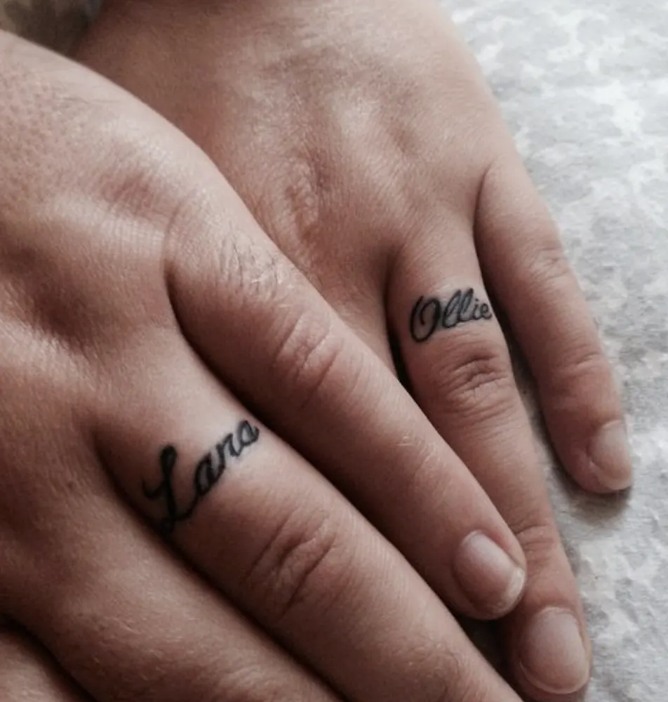 My husband's name on my left ring finger. | Left ring finger, Tattoos and  piercings, Piercing tattoo