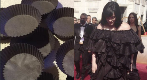 People Are Saying Billie Eilish’s Oscar Dress Looks Like It Was Made with Reese’s Peanut Butter Cup Wrappers