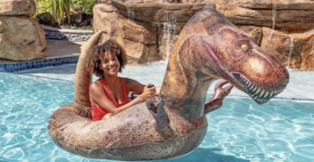 You Can Get A Motorized Dinosaur Pool Float So You Can Rule The Pool