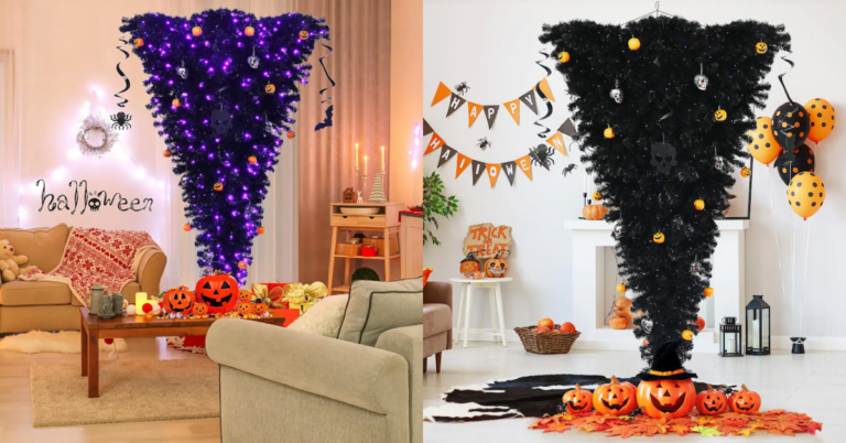 Home Depot Is Selling A Black Upside Down Halloween Tree With Purple Lights and I Need It