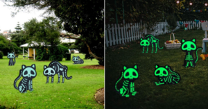 These Solar Powered Skeleton Cats Turn Neon Green at Night for an Eerie Glow in Your Yard