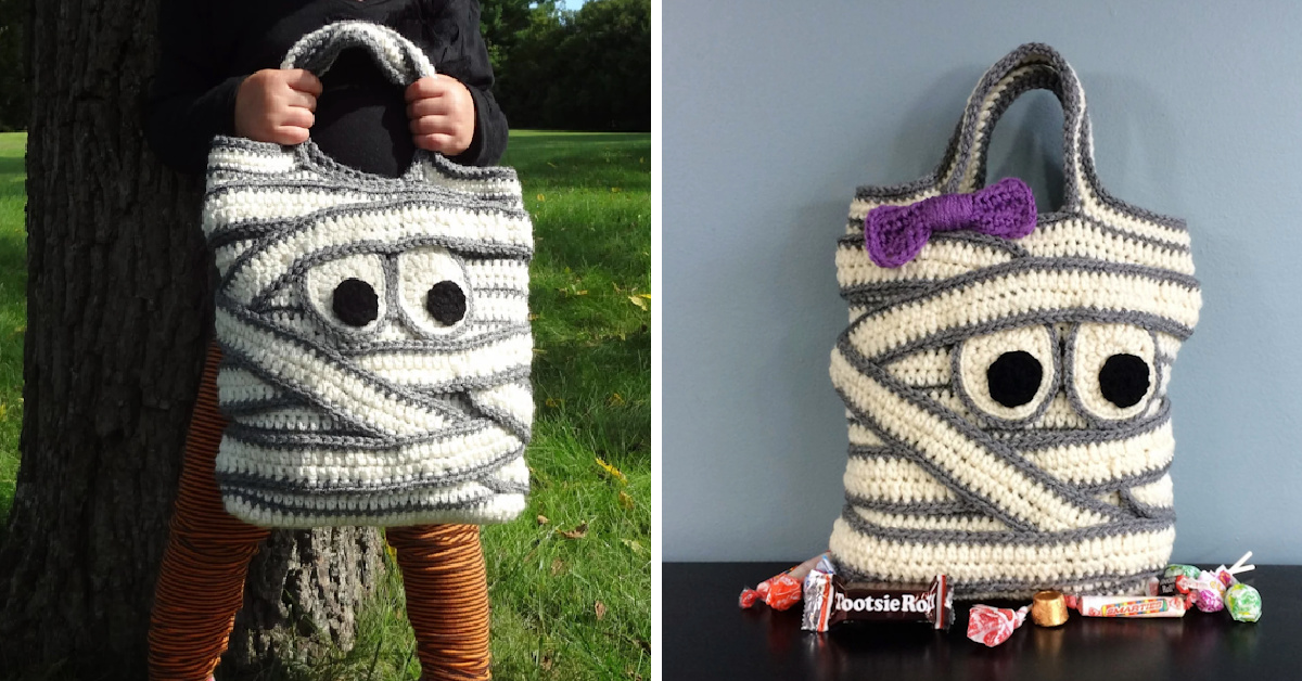 This Crocheted Mummy Trick-Or-Treat Bag Will Be Your Favorite Halloween Accessory