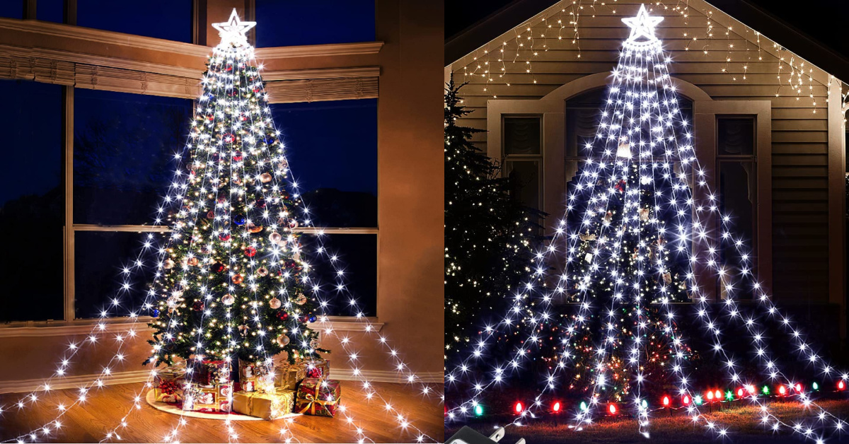 You Can Get A Cascading Wall of Christmas Lights That Look Like A Giant Christmas Tree