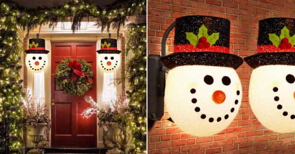 Amazon Is Selling a Holiday Light Cover That Turns Your Porch Lights Into Snowmen