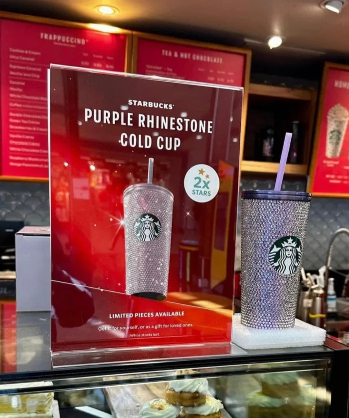 New Starbucks 2022 Taiwan 16oz SS Purple Rhinestone Cold Cup Tumbler