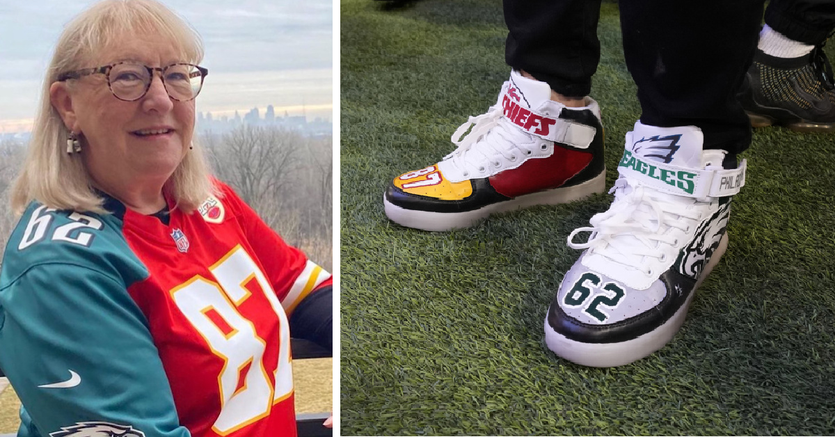 Everyone Loves ‘Mama Kelce’s’ Super Bowl Outfit Supporting Sons on Opposing Teams