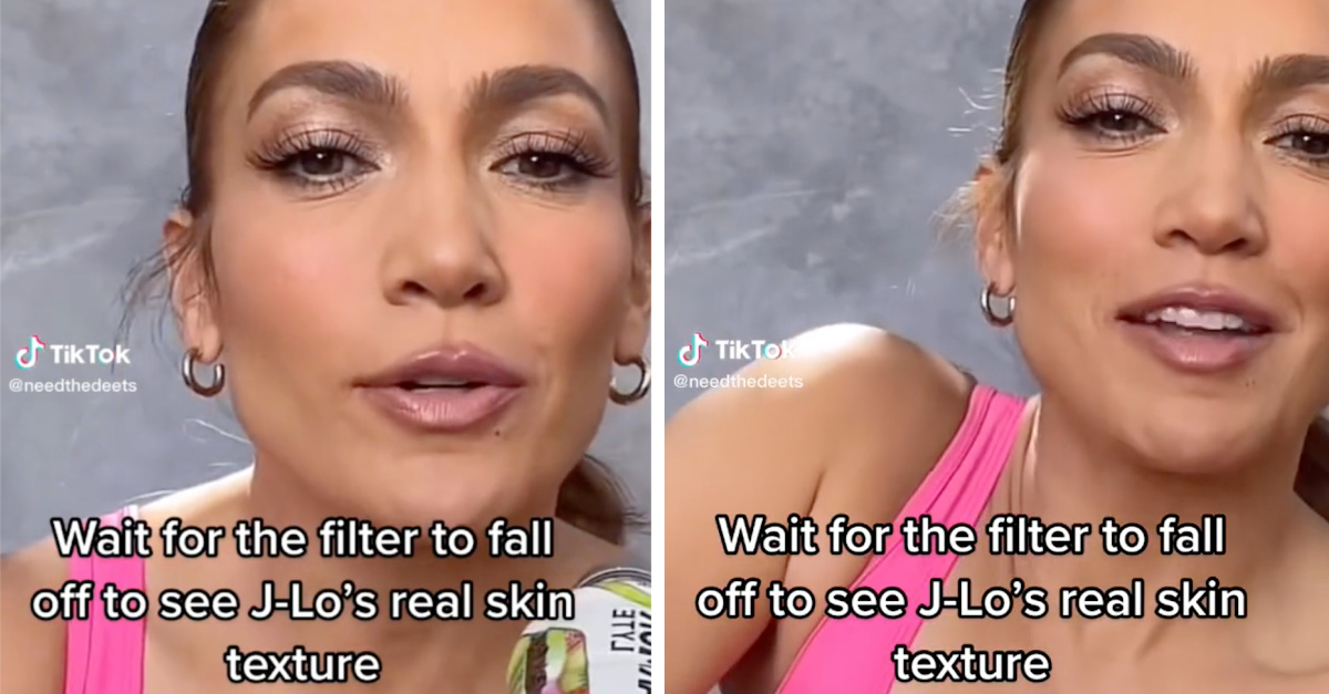 People Say Jennifer Lopez Used A Filter To Achieve Her Flawless Skin and It Glitched Revealing Her Real Skin Texture
