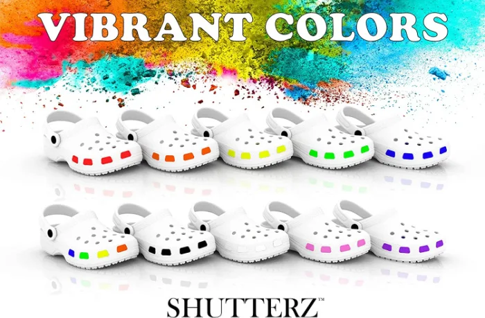 SHUTTERZ (RAINBOW) 14 Pack Colored Shoe Charms Compatible with Classic