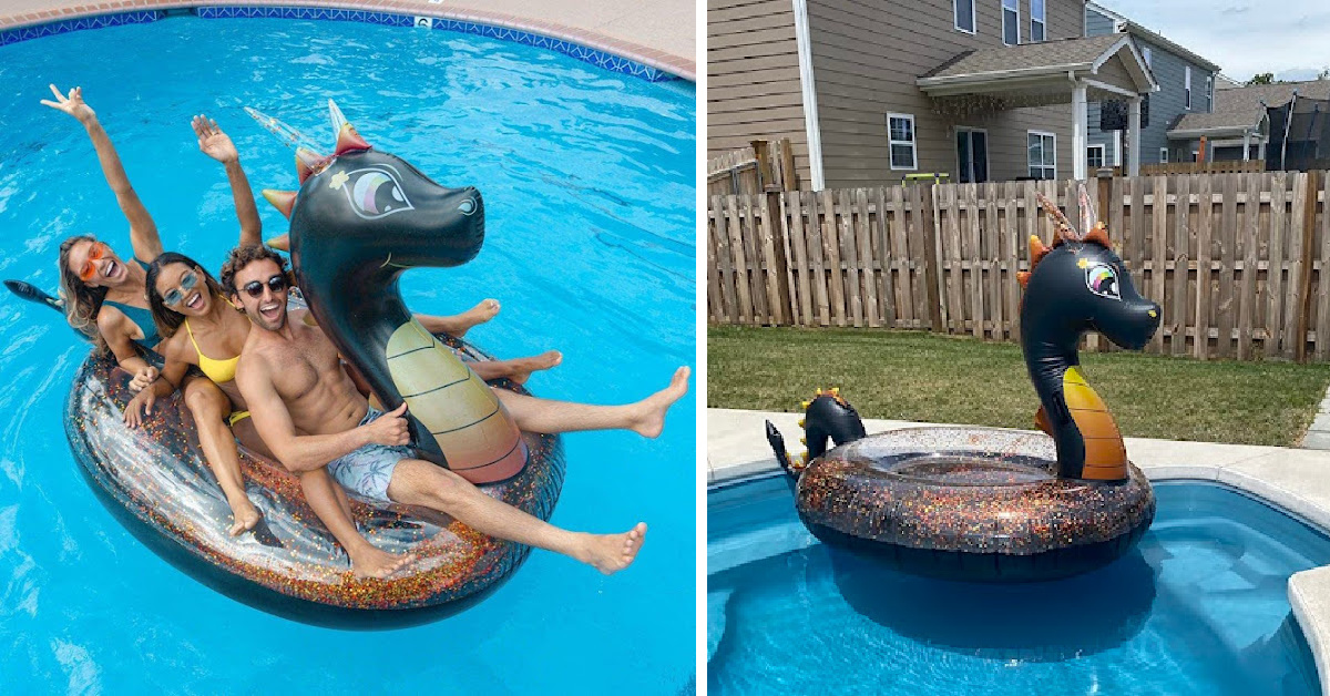 You Can Get A Giant Glitter Water Dragon Pool Float Just in Time for Summer