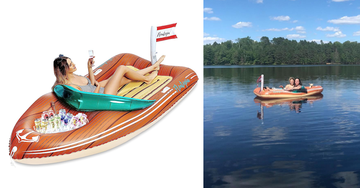 This Boat Pool Float Comes With A Built-In Cooler And It’s Perfect For Lake Day