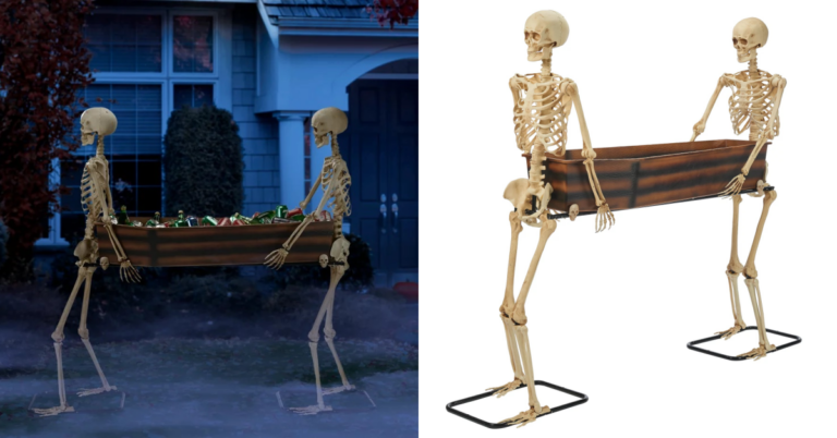 You Can Get A Life-Size Skeleton Prop That Carries a Coffin Just in Time for Halloween