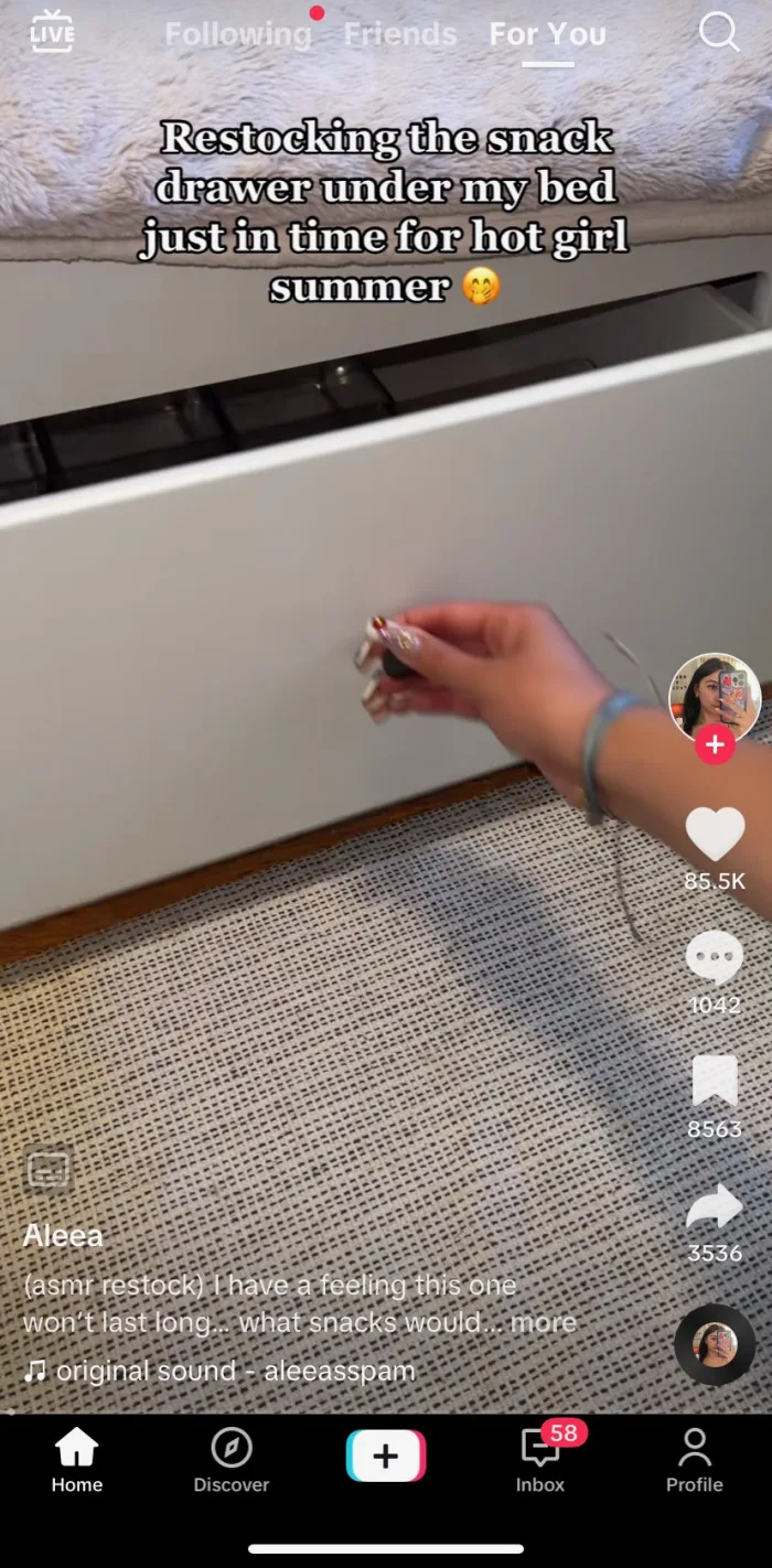 This Woman Has a Shocking Snack Drawer Under Her Bed And TikTok Is Upset