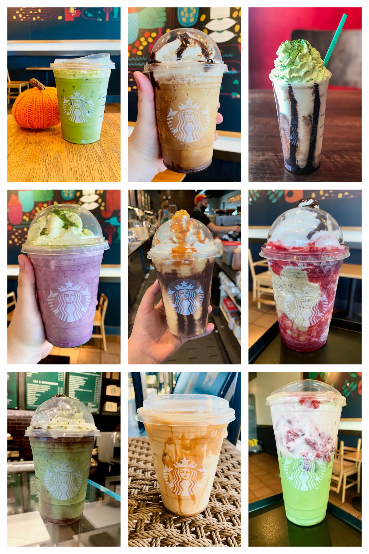 collage of starbucks halloween drinks