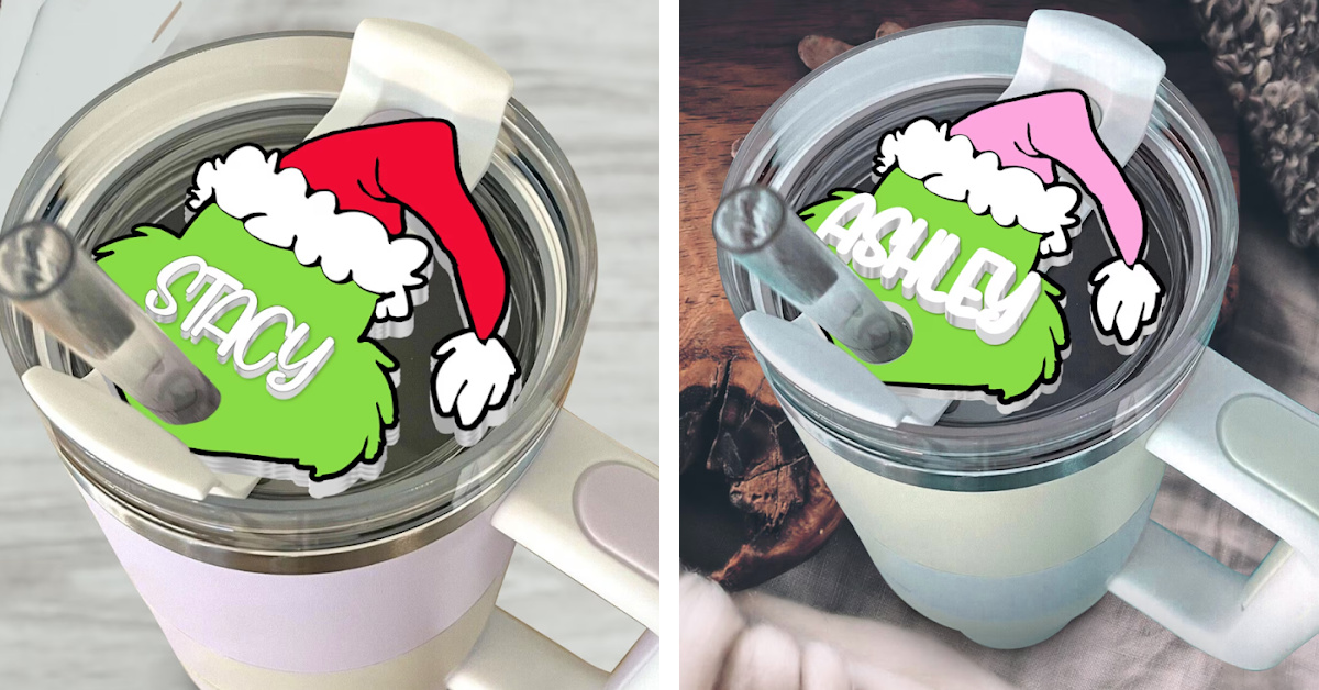 This Grinch Stanley Cup Name Plate Is The Perfect Holiday Accessory For Your Favorite Tumbler