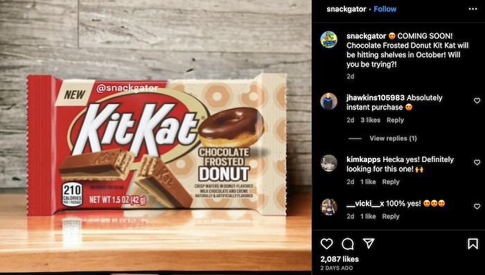 Break me off a piece of that Kit Kat bar that tastes like a chocolate  frosted doughnut 