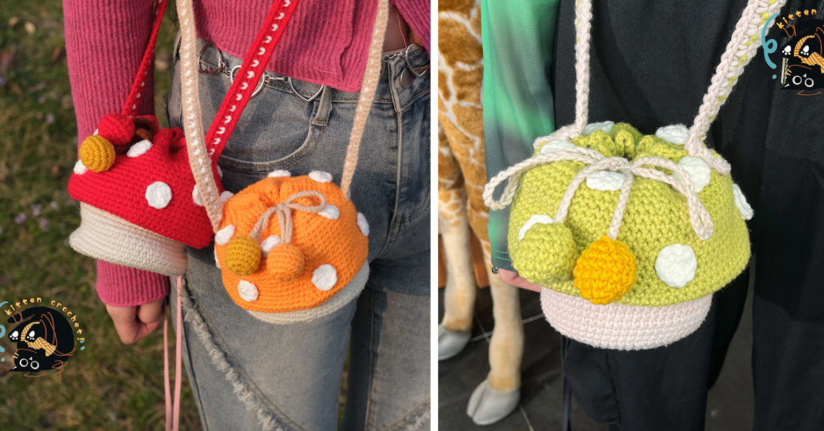 You Can Get A Crocheted Mushroom Crossbody Bag and It Is Adorable
